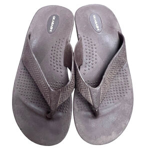 Okabashi Brown Flip Flop Sandals Wedge Arch Support M/L